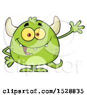 Clipart Of A Short Green Monster Waving Royalty Free Vector Illustration