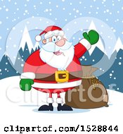 Poster, Art Print Of Happy Christmas Santa Claus Presenting In The Snow