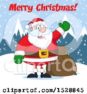 Poster, Art Print Of Merry Christmas Greeting Over Santa Claus In The Snow