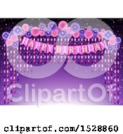 Clipart Of A Happy Birthday Entry Arch With Flowers Over Purple Royalty Free Vector Illustration by dero