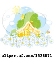 Poster, Art Print Of Happy Sun Over A Cottage With Spring Daisy Flowers