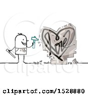 Clipart Of A Stick Man Chiseling A Love Heart Design In Stone Royalty Free Vector Illustration