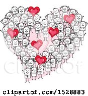 Clipart Of A Heart Formed Of Stick People Royalty Free Vector Illustration