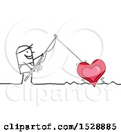 Clipart Of A Stick Man Using A Fishing Pole To Reel In A Love Heart Royalty Free Vector Illustration by NL shop