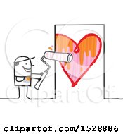 Clipart Of A Stick Man Painting A Heart On A Door Royalty Free Vector Illustration