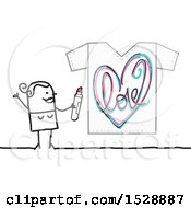 Clipart Of A Stick Woman Using A Marker To Draw A Love Heart Design On A Shirt Royalty Free Vector Illustration by NL shop