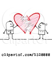 Clipart Of A Stick Couple With A Broken Heart Royalty Free Vector Illustration