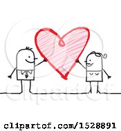 Clipart Of A Stick Couple With A Scribble Heart Royalty Free Vector Illustration