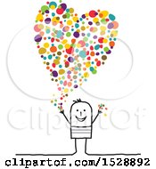 Clipart Of A Stick Man With A Colorful Confetti Heart Royalty Free Vector Illustration by NL shop