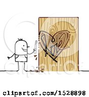 Clipart Of A Stick Man Carving A Love Heart In A Tree Royalty Free Vector Illustration