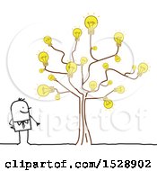 Clipart Of A Stick Man By A Tree With Light Bulbs Royalty Free Vector Illustration