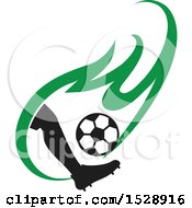 Poster, Art Print Of Silhouetted Leg Kicking A Soccer Ball In A Green Flame