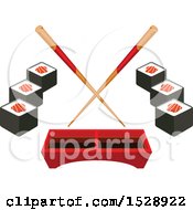 Clipart Of A Soy Sauce Sushi Roll And Chopsticks Design Royalty Free Vector Illustration