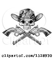 Poster, Art Print Of Cowboy Sheriff Skull Over Crossed Guns In Black And White