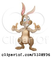 Clipart Of A Brown Easter Bunny Rabbit Giving Two Thumbs Up Royalty Free Vector Illustration