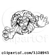 Poster, Art Print Of Black And White Tough Clawed Male Lion Monster Mascot Holding A Cricket Ball