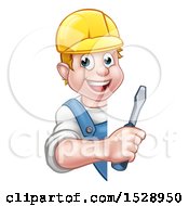 Poster, Art Print Of White Male Electrician Holding A Screwdriver Around A Sign