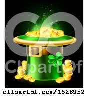 St Patricks Day Leprechaun Hat Full Of Gold Coins On A Black Background