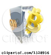 Clipart Of A 3d Gold Bitcoin Currency Symbol And Light Emerging From A Safe Vault Royalty Free Vector Illustration
