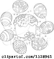 Clipart Of A Black And White Cupcake With Sprinkles And Easter Eggs Royalty Free Vector Illustration