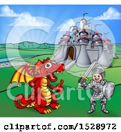 Poster, Art Print Of Knight And Dragon By A Castle