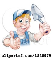 Poster, Art Print Of Happy White Male Gardener Holding A Garden Trowel And Giving A Thumb Up
