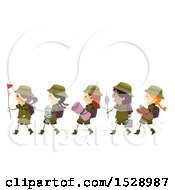 Poster, Art Print Of Line Of Scout Girls Carrying Camping Gear