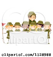 Poster, Art Print Of Leader And Group Of Scout Girls Around A Sign