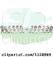 Sketched Group Of Scout Girls Playing Tug Of War