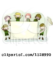 Poster, Art Print Of Sketched Group Of Scout Girls Around A Sign
