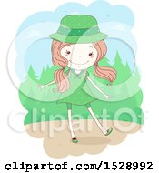 Poster, Art Print Of Sketched Scout Girl In A Green Uniform Near The Woods