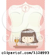Poster, Art Print Of Sketched Girl At Her First Communion In A Border With Text Space