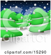 Forest Of Evergreen Trees Under Snowfall In The Winter Clipart Illustration Image