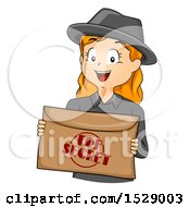 Red Haired Secret Agent Girl Holding An Envelope