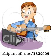 Poster, Art Print Of Girl Taking Guitar Lessons Online