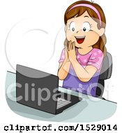 Clipart Of A Happy Girl Learning Something Online Royalty Free Vector Illustration