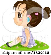 Clipart Of A Brunette Girl With A Hearing Aid Sitting In Grass Royalty Free Vector Illustration by BNP Design Studio