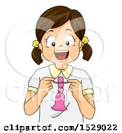 Clipart Of A Happy Girl Holding A Braided Yarn Doll Royalty Free Vector Illustration by BNP Design Studio