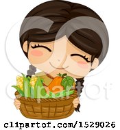 Poster, Art Print Of Happy Native American Girl Holding A Basket Of Vegetables