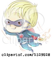 Clipart Of A Sketched Secret Agent Boy Flying With A Jet Pack Royalty Free Vector Illustration