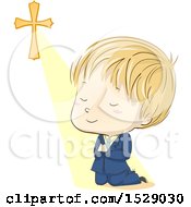 Poster, Art Print Of Sketched Blond Boy Praying And Kneeling In His First Communion Suit