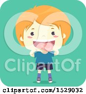 Poster, Art Print Of Silly Boy Sticking Out His Tongue On A Turquoise Square
