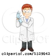 Clipart Of A Boy Wearing A Science Lab Coat And Putting On Gloves Royalty Free Vector Illustration