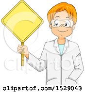 Poster, Art Print Of Boy Wearing A Science Lab Coat And Holding A Warning Sign