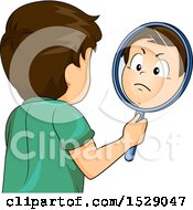 Clipart Of A Boy Practicing An Angry Mood In A Mirror Royalty Free Vector Illustration