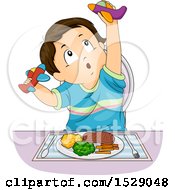 Poster, Art Print Of Toddler Boy Playing With Airplanes Instead Of Eating His Food