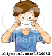 Clipart Of A Boy Holding A Smile Card Over His Mouth Royalty Free Vector Illustration