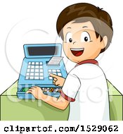 Clipart Of A Brunette Boy Operating A Cash Register Royalty Free Vector Illustration by BNP Design Studio