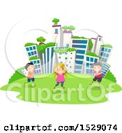 Poster, Art Print Of Group Of Children Playing In A Green City Park