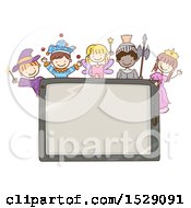 Poster, Art Print Of Sketched Computer Tablet With Children In Fairy Tale Costumes